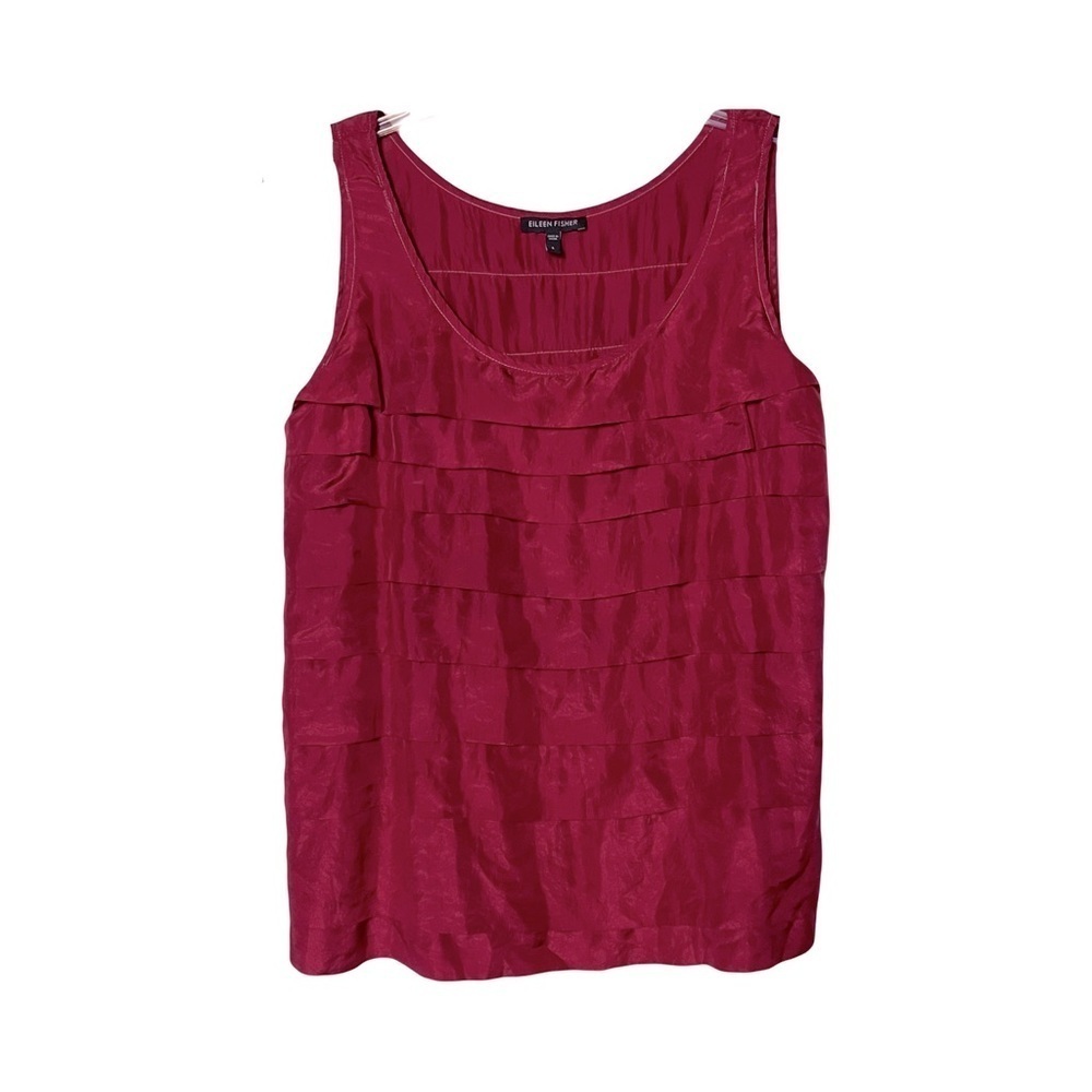 Eileen Fisher | Burgundy Habutai Tiered Sleeveless Tank Blouse, Large